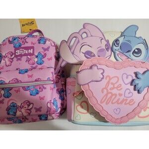 Angel And Stitch Mini Backpack Bundle Set Pink and Blue